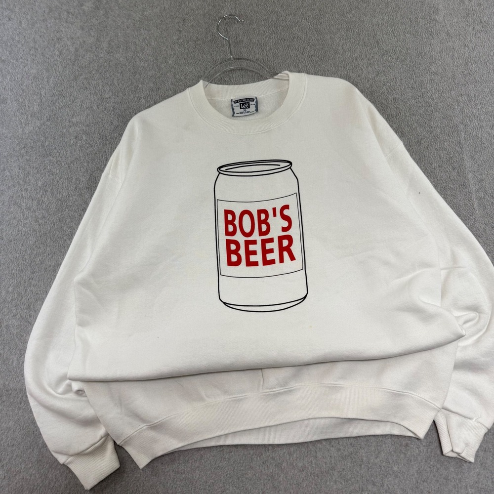 Lee Sweatshirt Mens XL White Bobs Beer Graphic Vintage 90s Crewneck Funny Random